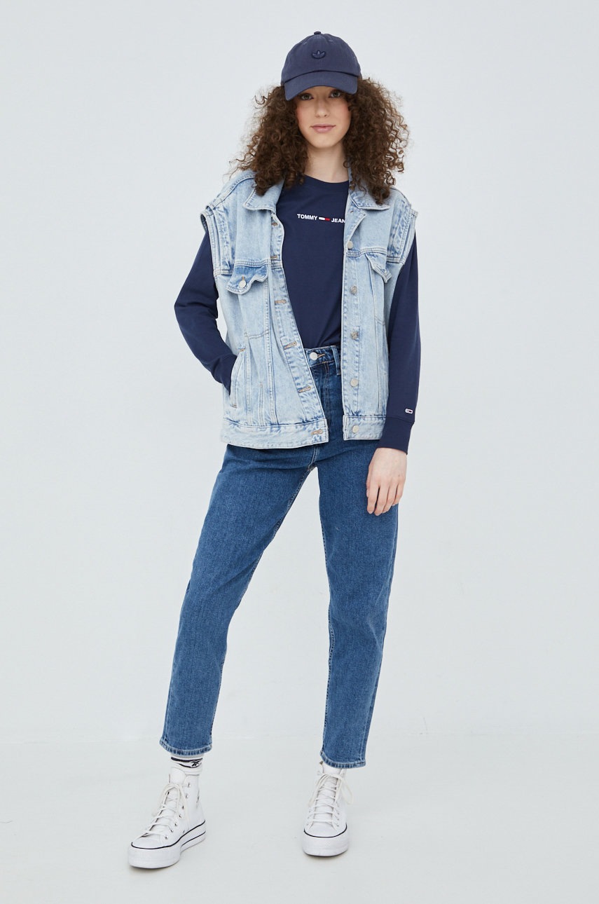

Бавовняний лонгслів Tommy Jeans колір синій