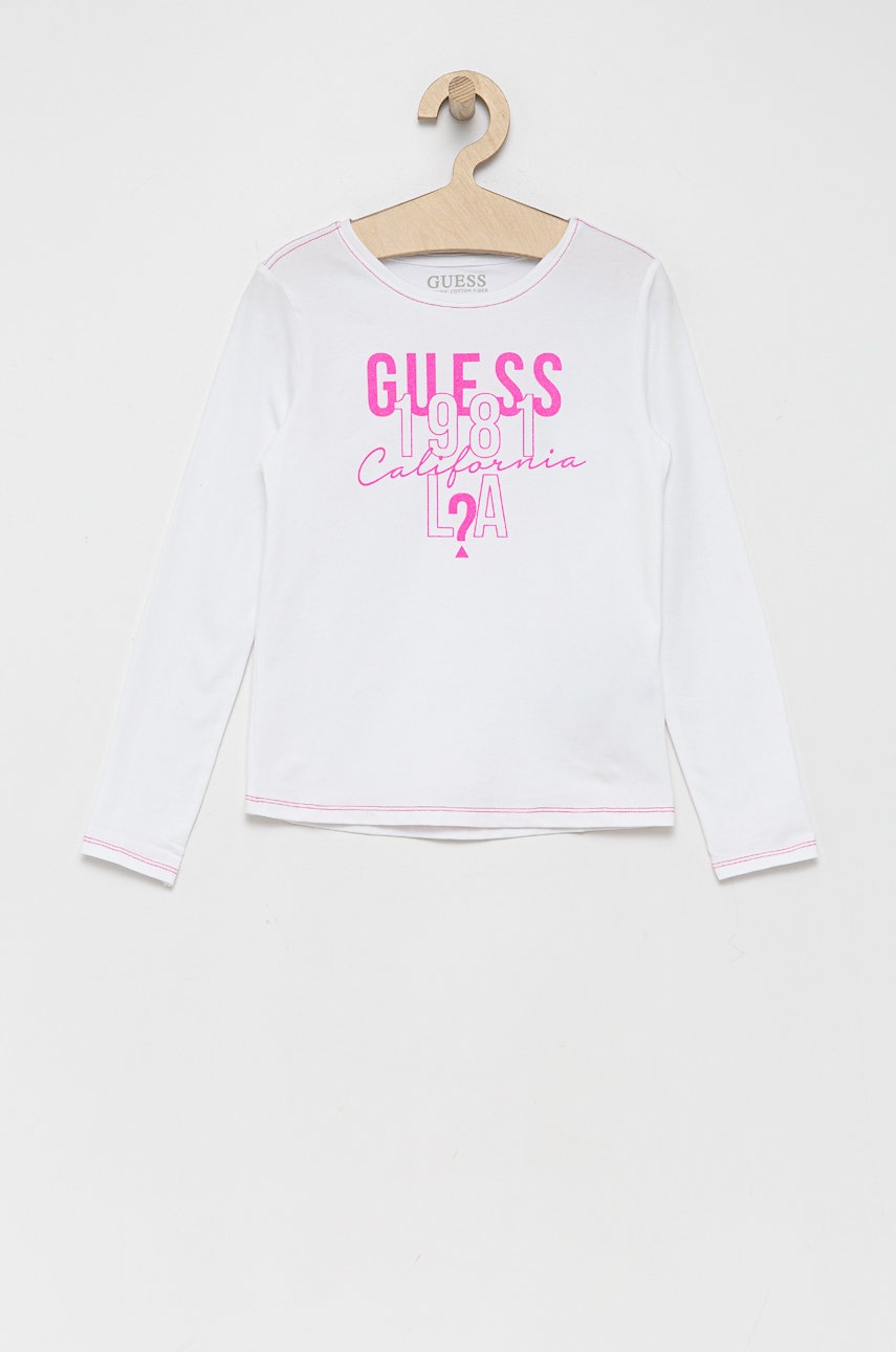

Детска блуза с дълги ръкави Guess в бяло, Бял