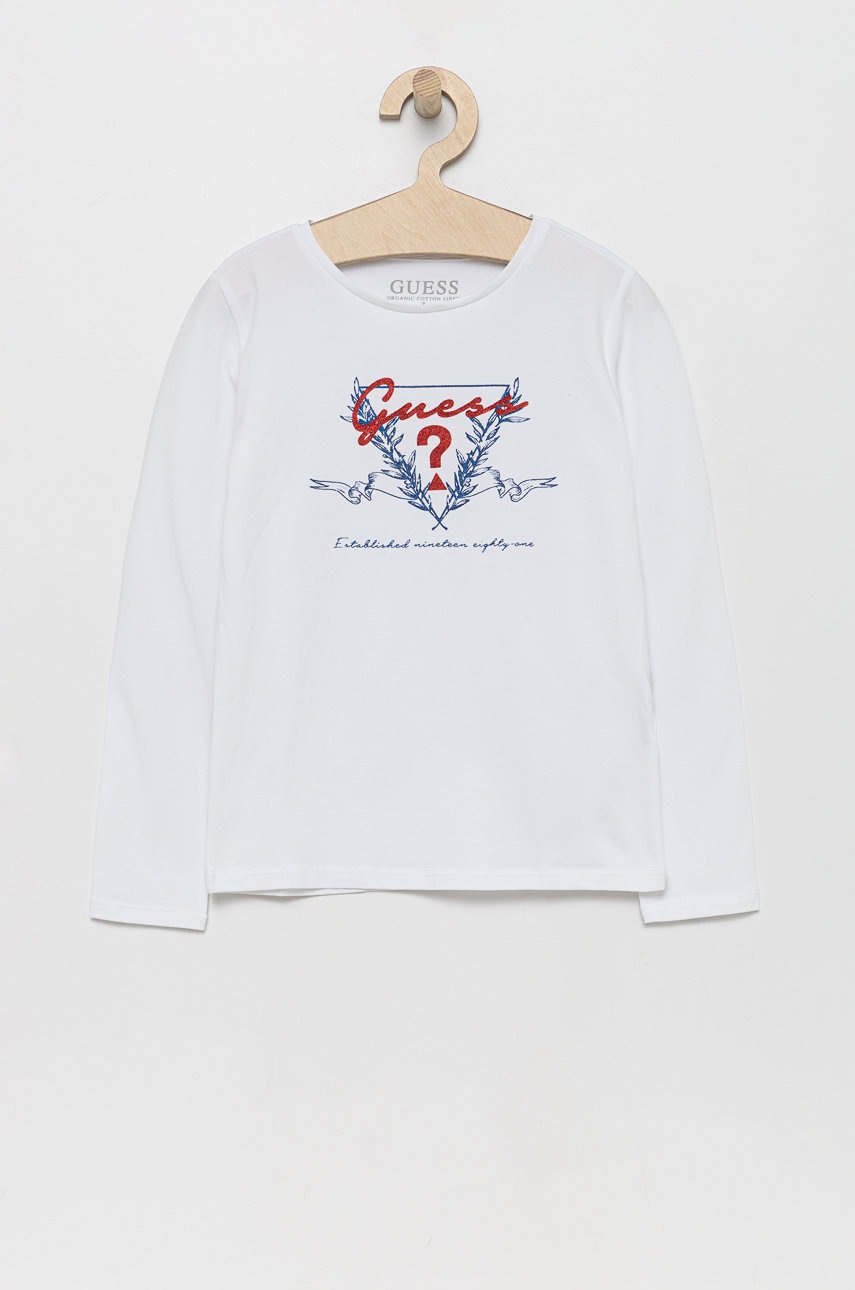

Детска блуза с дълги ръкави Guess в бяло, Бял