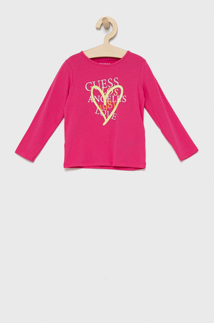 

Детска блуза с дълги ръкави Guess в розово, Розов