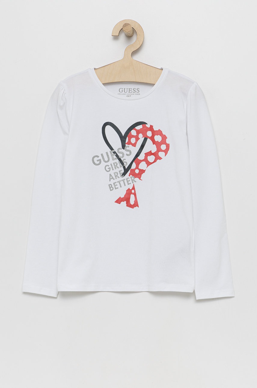 

Детска блуза с дълги ръкави Guess в бяло, Бял