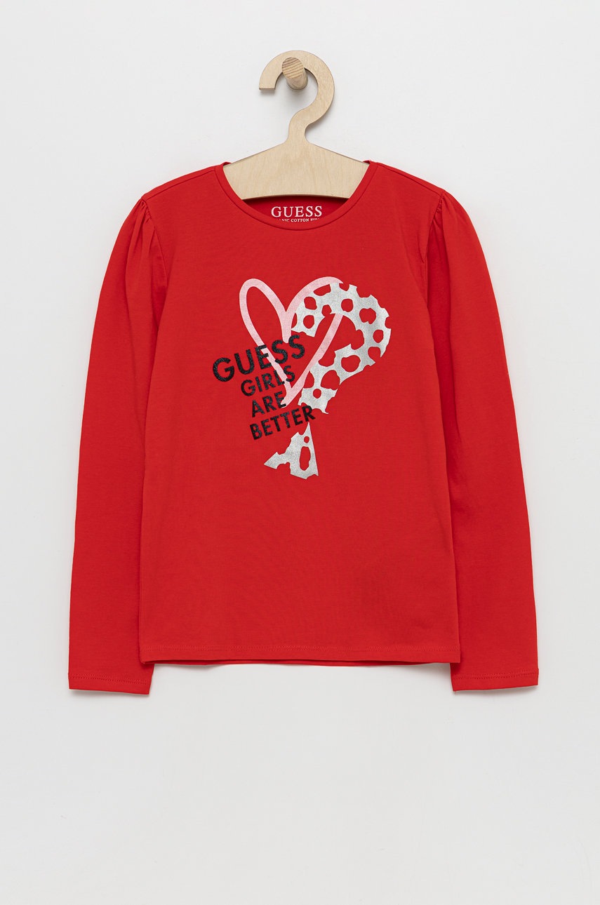 

Детска блуза с дълги ръкави Guess в червено, Червен