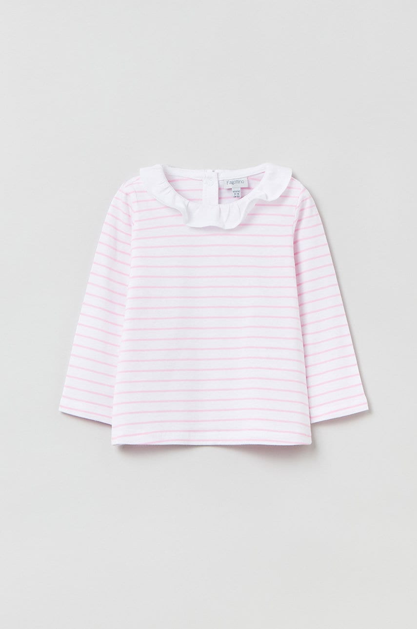 OVS longsleeve din bumbac pentru copii culoarea roz, cu guler