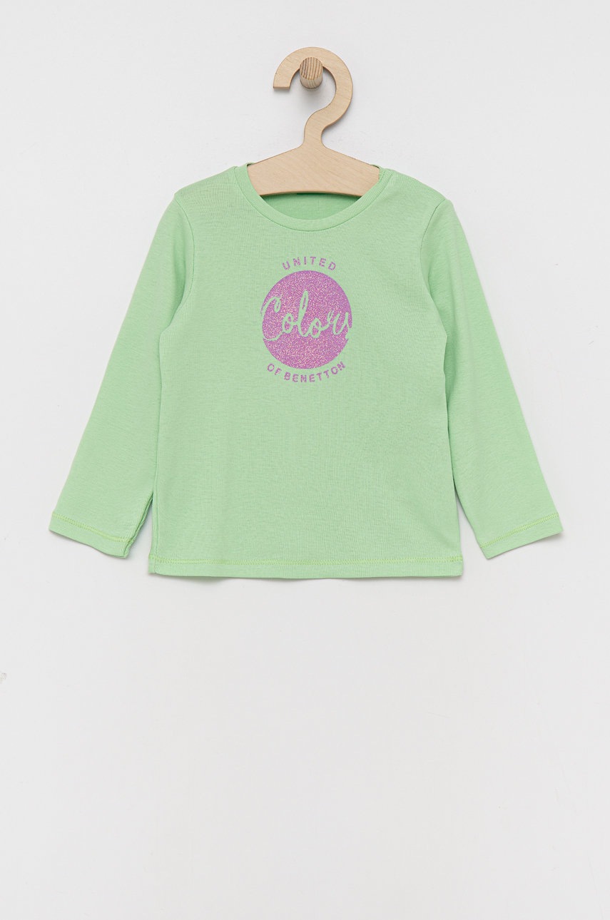 United Colors of Benetton longsleeve din bumbac pentru copii culoarea verde