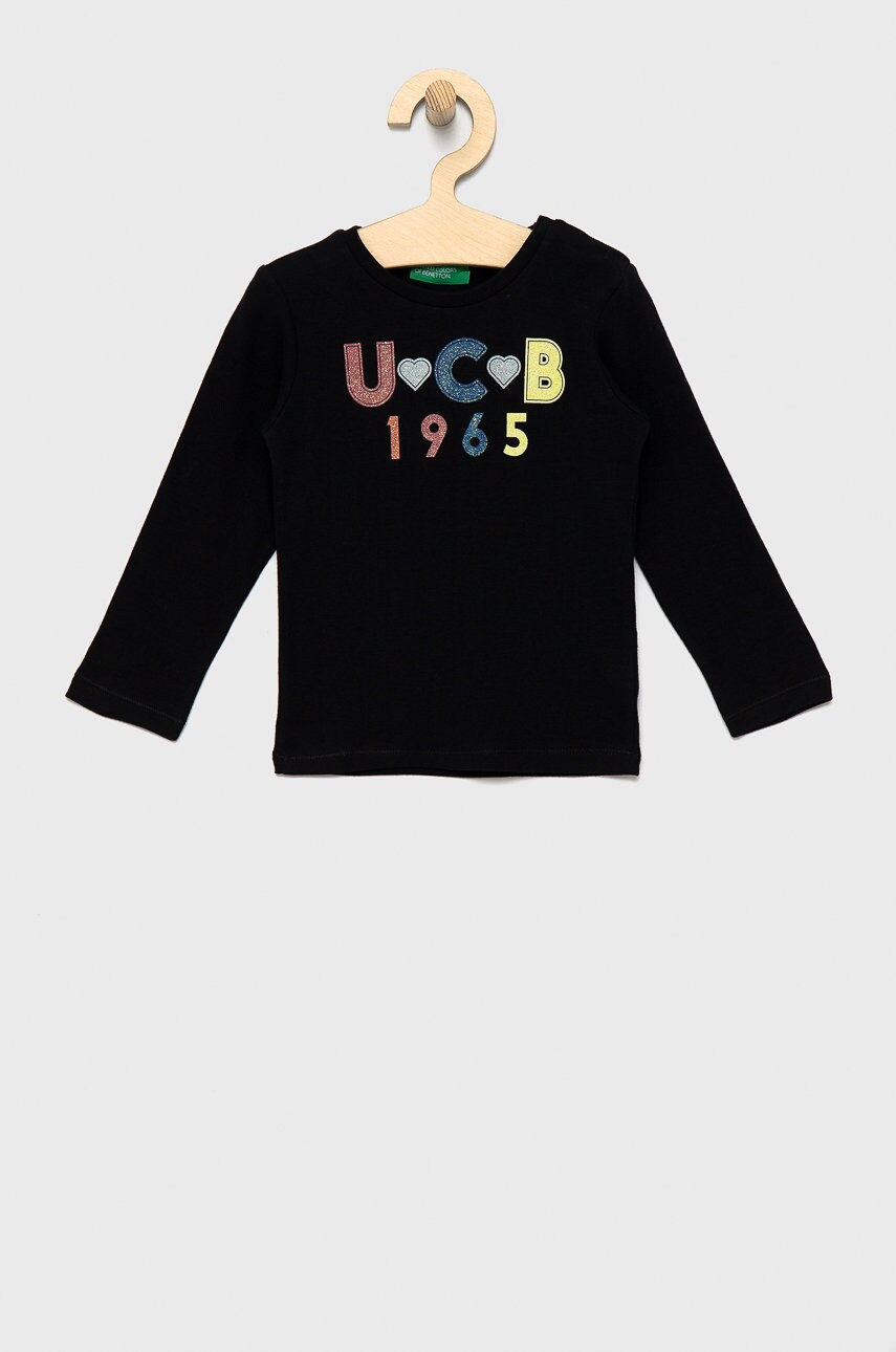 

Дитячий бавовняний лонгслів United Colors of Benetton колір чорний
