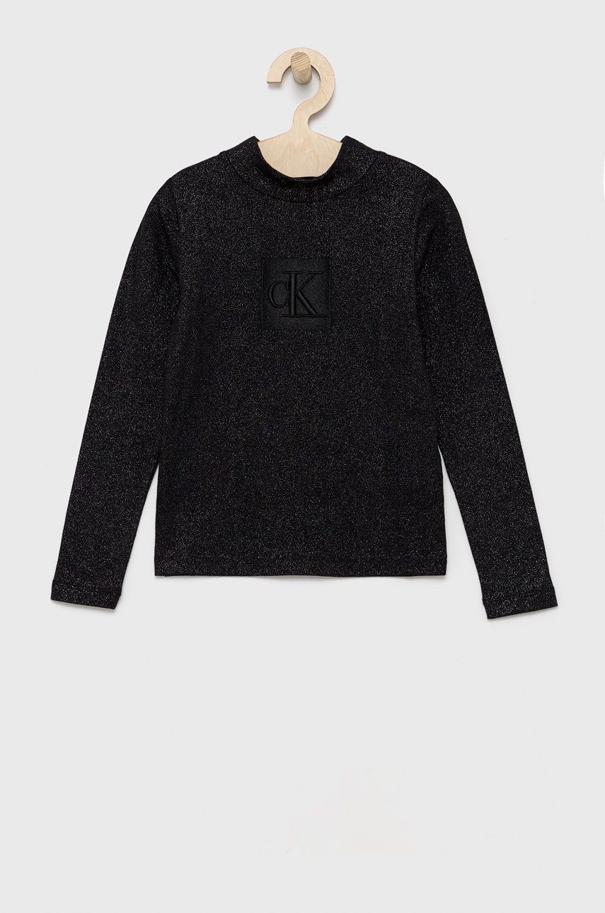 

Детска блуза с дълги ръкави Calvin Klein Jeans в черно с ниско поло, Черен