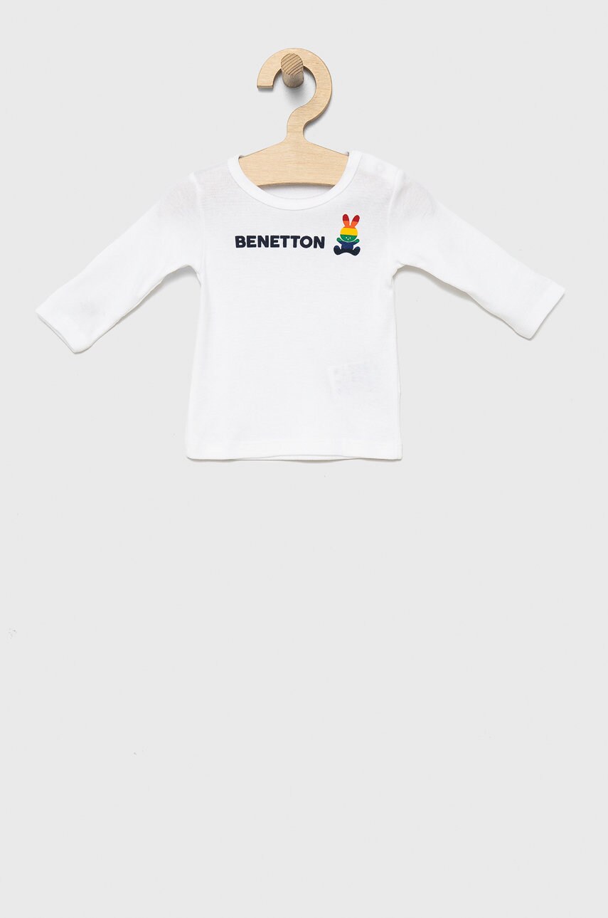 

Детска блуза с дълги ръкави United Colors of Benetton в бяло с принт, Бял