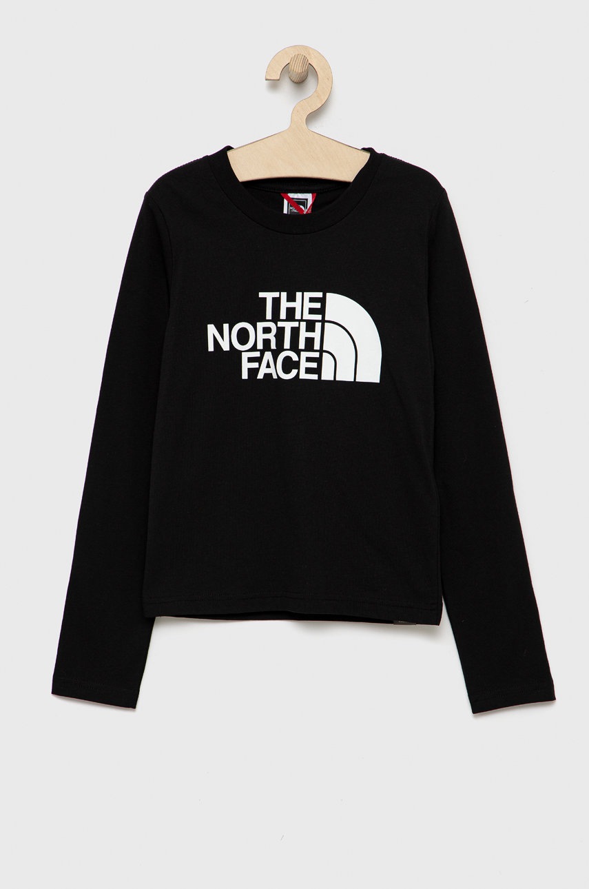 

Детска блуза с дълги ръкави The North Face в черно с принт, Черен