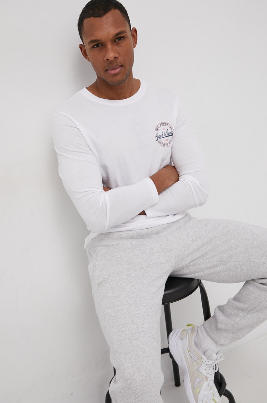 

Памучна блуза с дълги ръкави Jack & Jones в бяло с принт, Бял