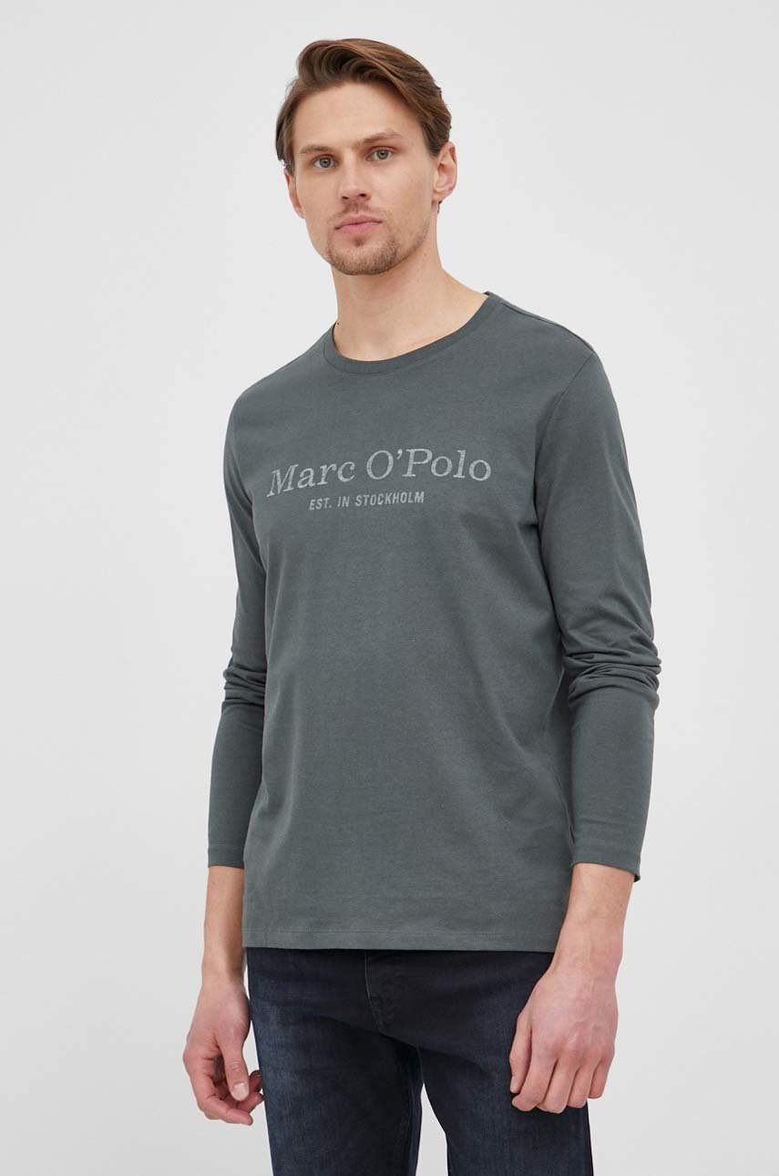 

Памучна блуза с дълги ръкави Marc O'Polo в зелено с принт, Зелен