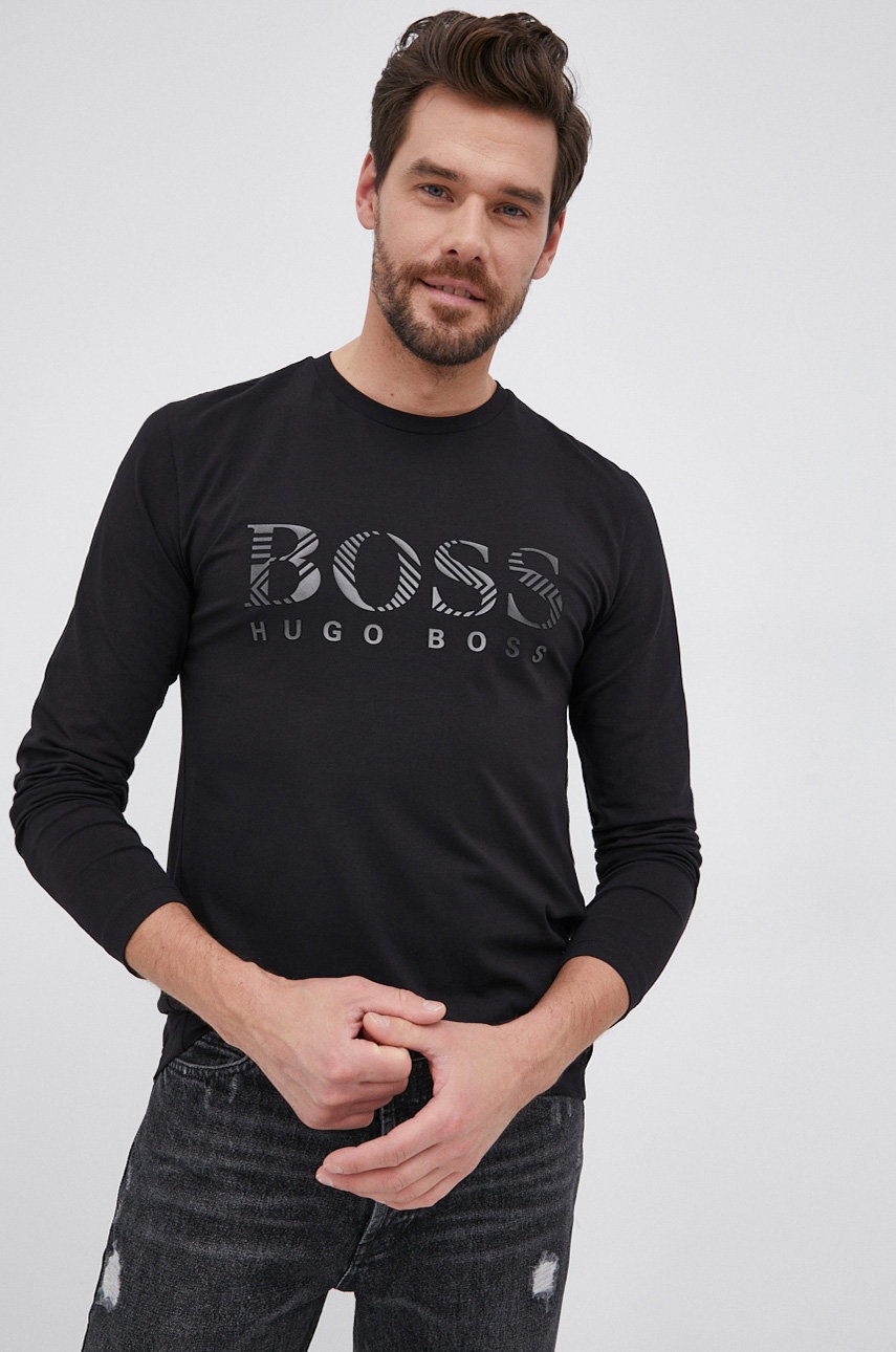 Boss Longsleeve Athleisure bărbați, culoarea negru, cu imprimeu Boss Longsleeve Athleisure bărbați, culoarea negru, cu imprimeu ANSWEAR