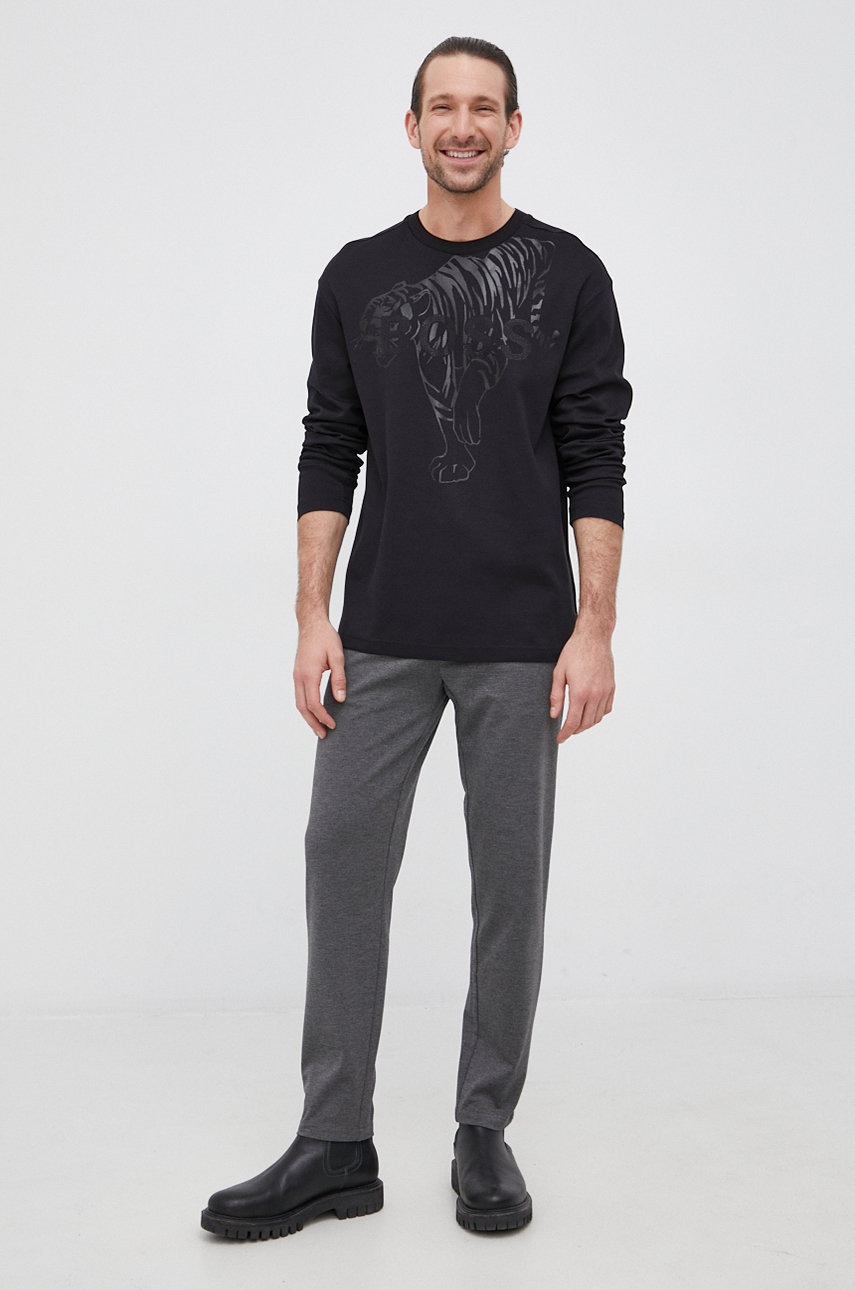 

Бавовняний лонгслів Boss Boss Athleisure колір чорний з аплікацією