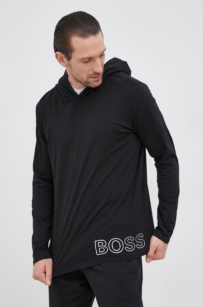 

Лонгслив Boss мужской цвет чёрный с принтом