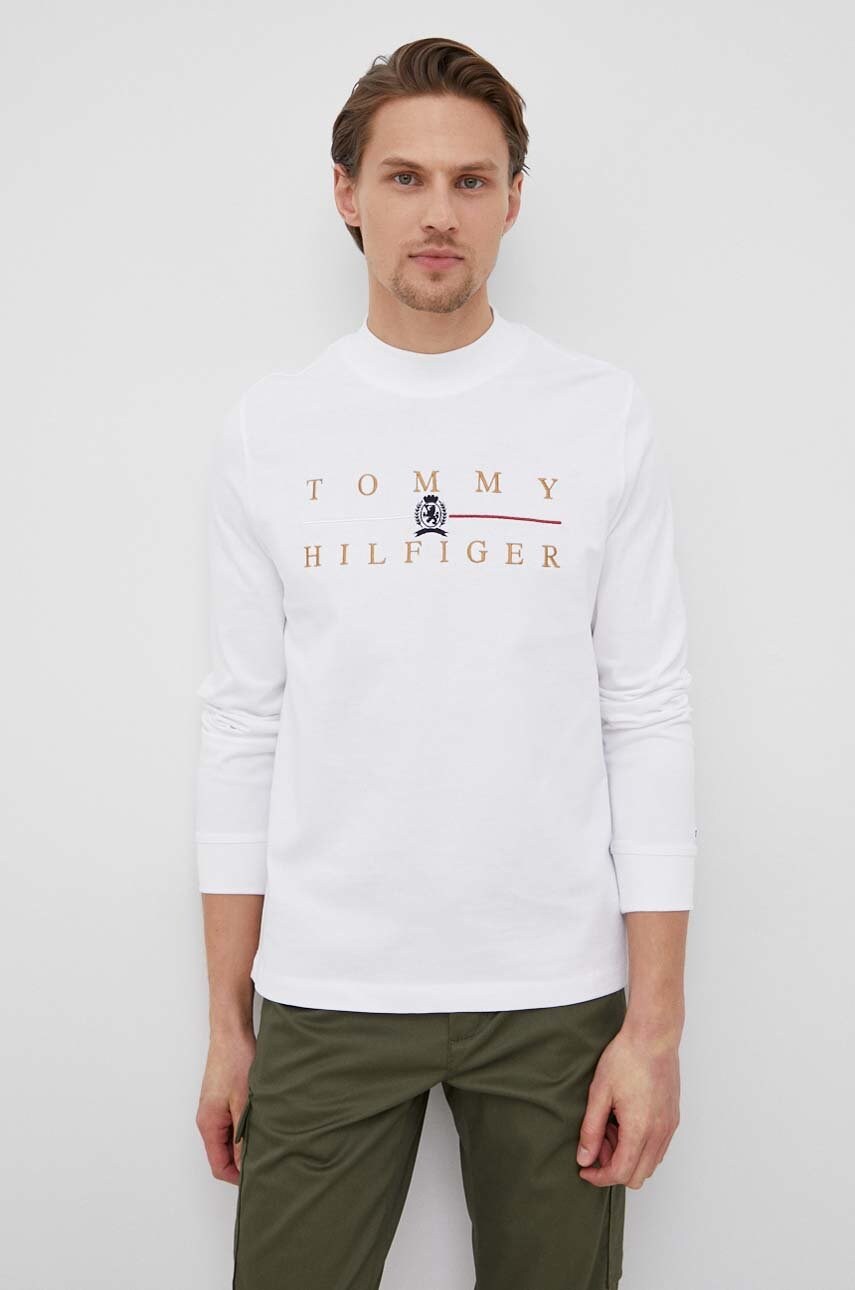 

Памучна блуза с дълги ръкави Tommy Hilfiger в бяло с апликация, Бял