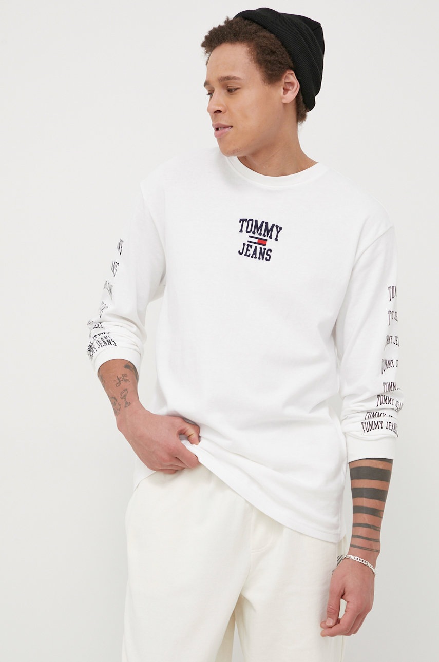 Tommy Jeans longsleeve din bumbac culoarea alb, cu imprimeu Tommy Jeans longsleeve din bumbac culoarea alb, cu imprimeu ANSWEAR