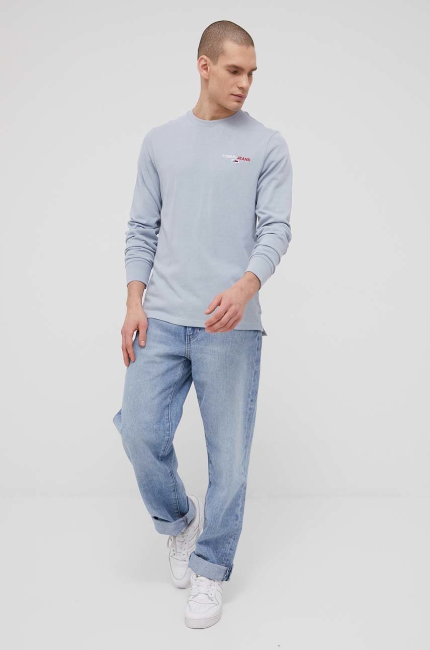

Блуза с дълги ръкави Tommy Jeans мъжка в меланж, Син