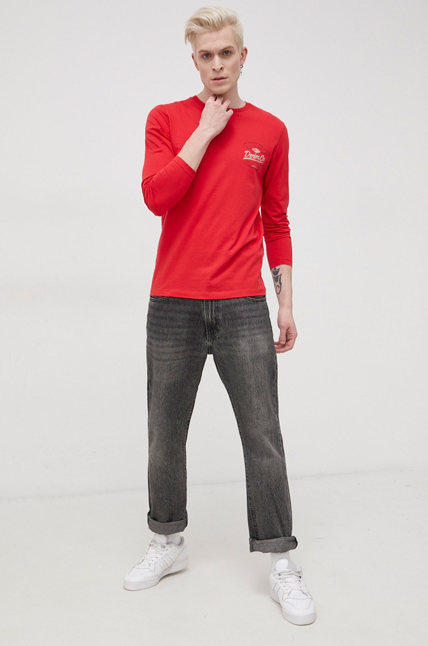 

Хлопковый лонгслив Produkt by Jack & Jones цвет красный с принтом