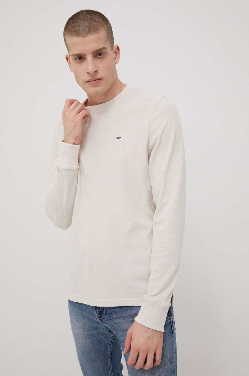 

Блуза с дълги ръкави Tommy Jeans мъжки в бежово с изчистен дизайн, Бежов