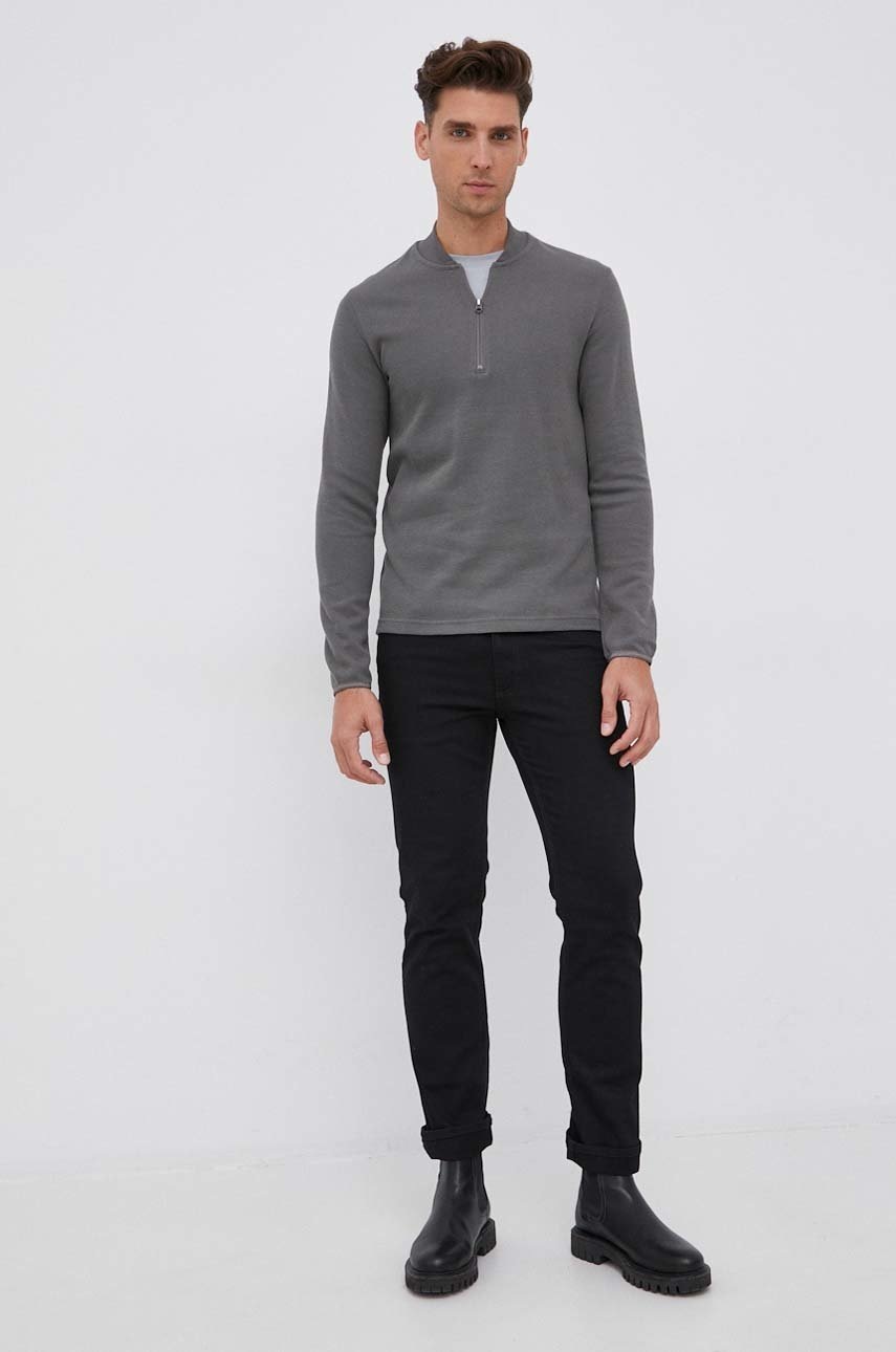 

Хлопковый лонгслив G-Star Raw цвет серый гладкий