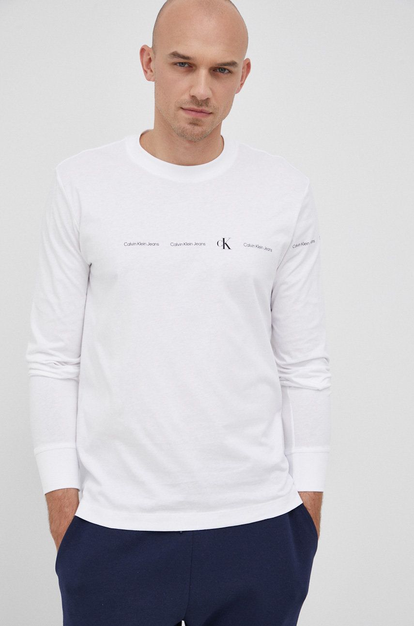 Calvin Klein Jeans Longsleeve bawełniany kolor biały z nadrukiem