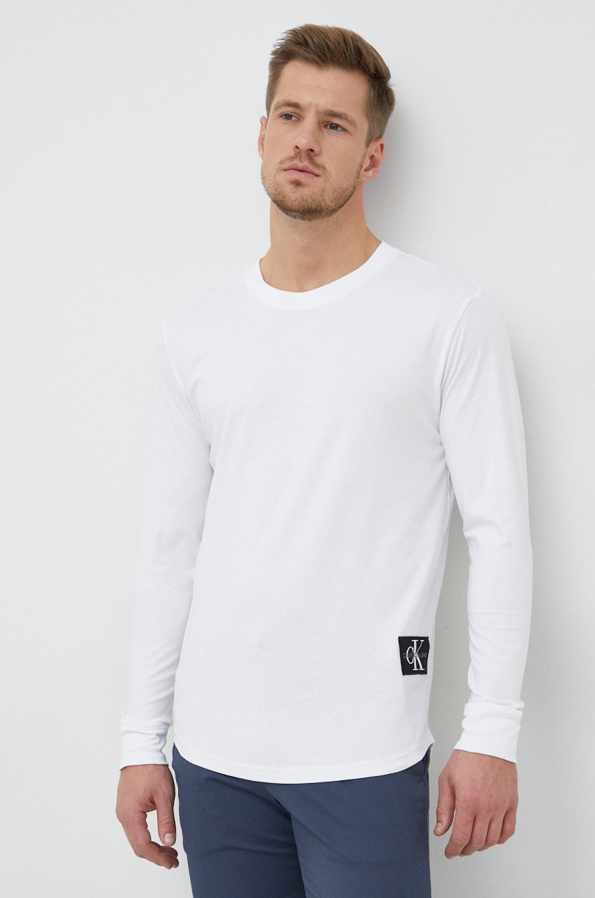 

Памучна блуза с дълги ръкави Calvin Klein Jeans в черно с изчистен дизайн, Бял