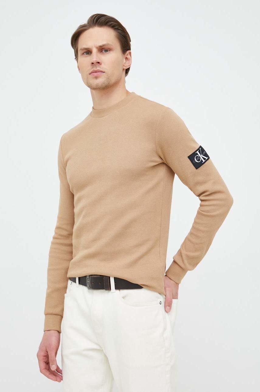 

Памучен пуловер Calvin Klein Jeans в кафяво, Бежов