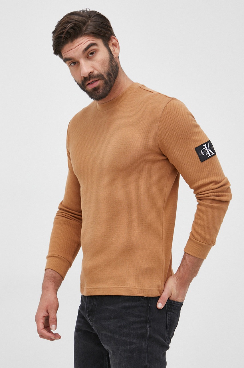 

Памучен пуловер Calvin Klein Jeans в бежово, Бежов