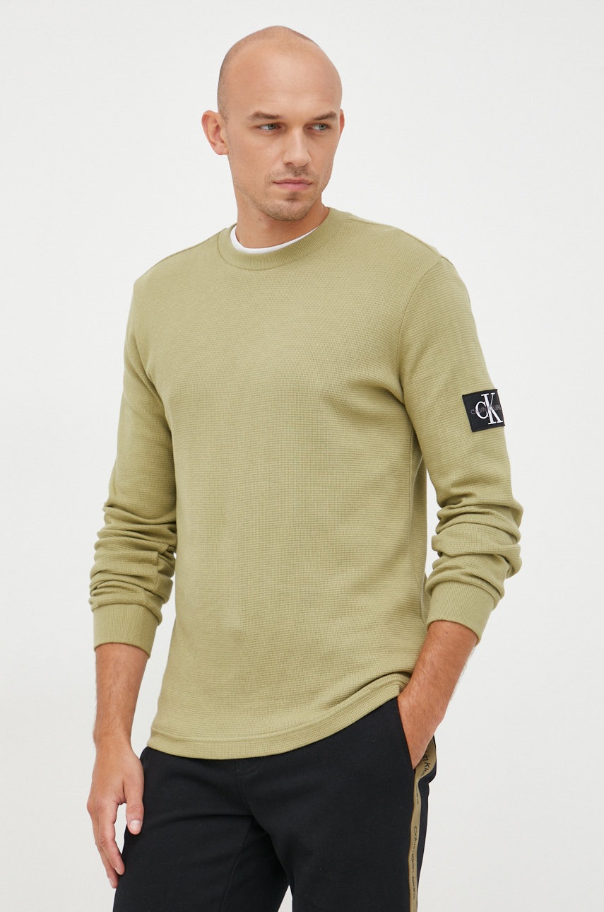 

Памучен пуловер Calvin Klein Jeans в зелено, Зелен
