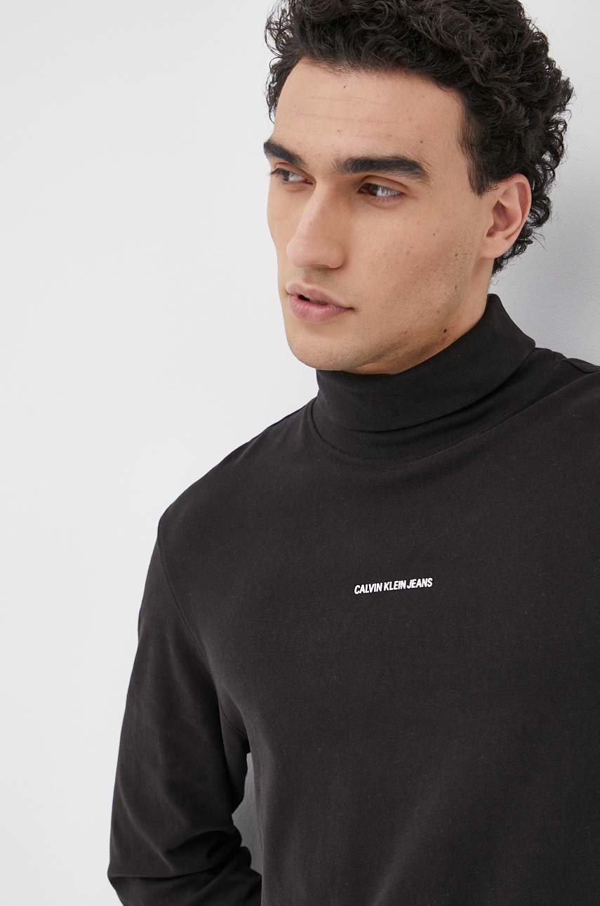 

Памучна блуза с дълги ръкави Calvin Klein Jeans в черно с принт, Черен