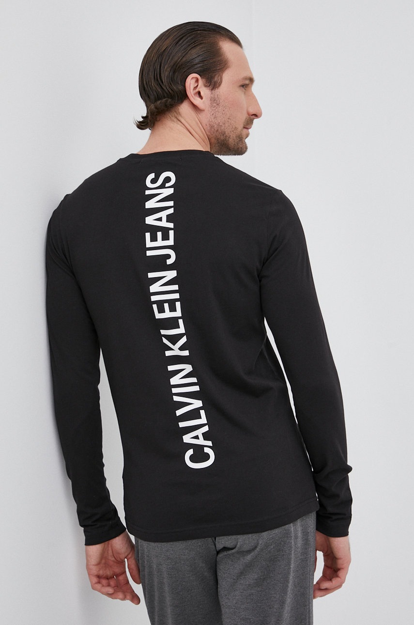 

Памучна блуза с дълги ръкави Calvin Klein Jeans в черно с принт, Черен