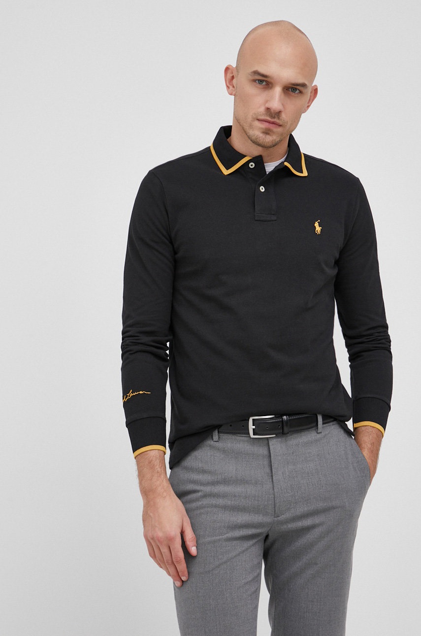 

Памучна блуза с дълги ръкави Polo Ralph Lauren в черно с изчистен дизайн, Черен