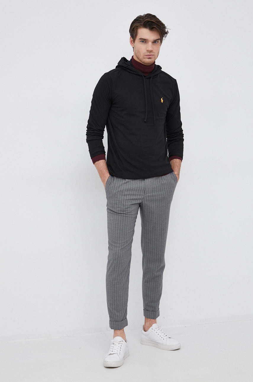 

Бавовняний лонгслів Polo Ralph Lauren колір чорний гладкий