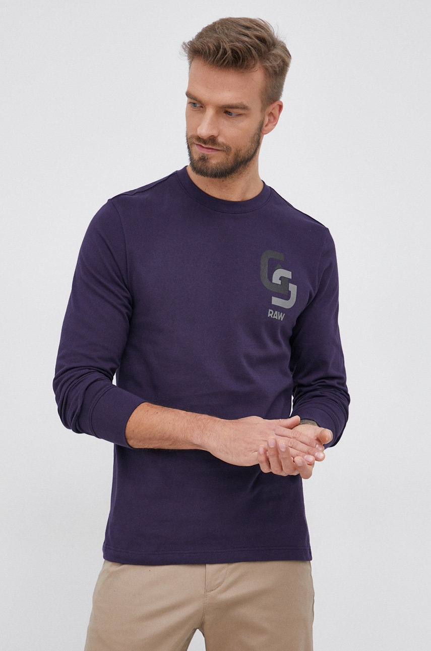 

Памучна блуза с дълги ръкави G-Star Raw в тъмносиньо с изчистен дизайн, Тъмносин