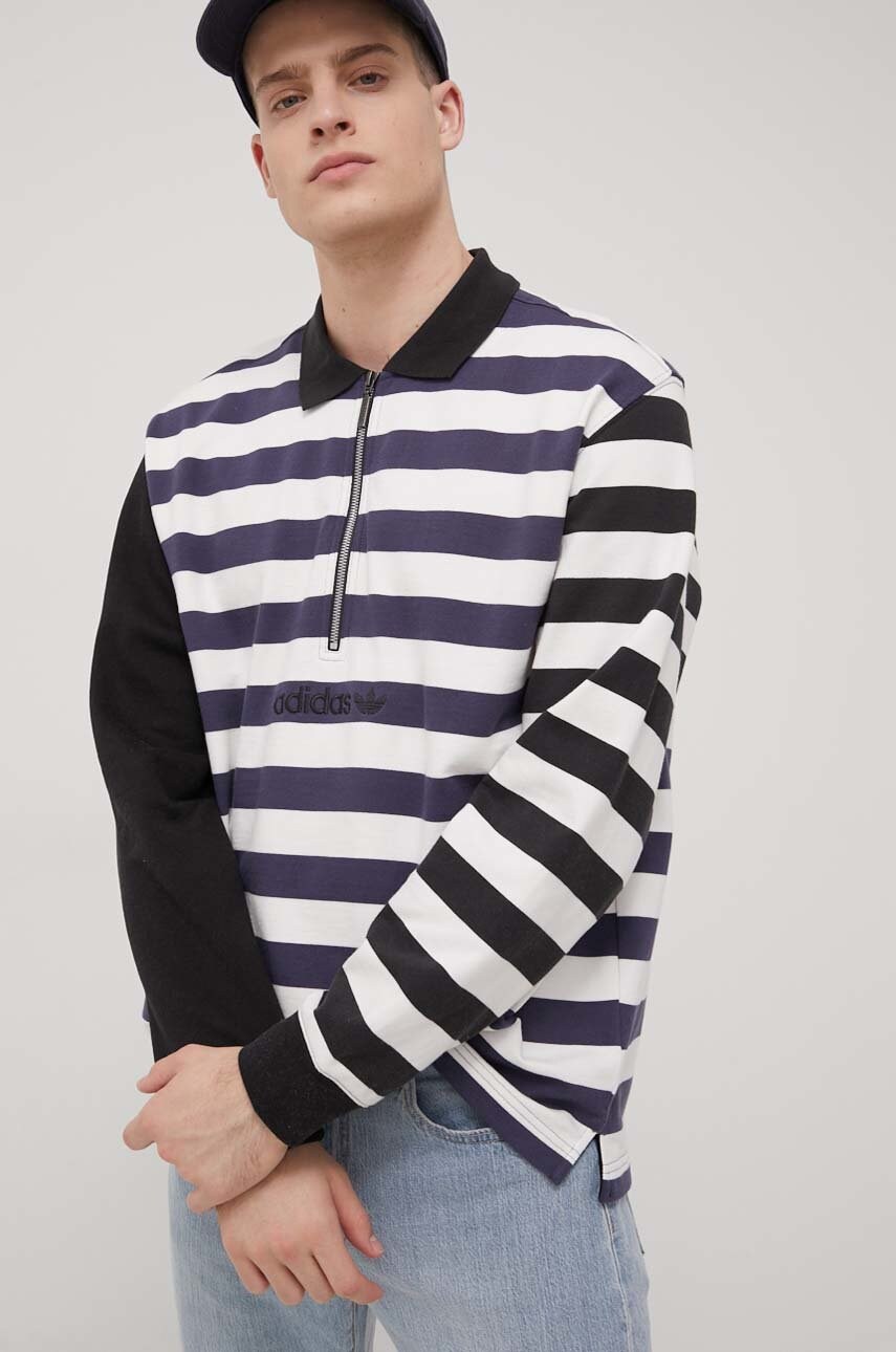 Adidas originals longsleeve din bumbac culoarea albastru marin, cu imprimeu