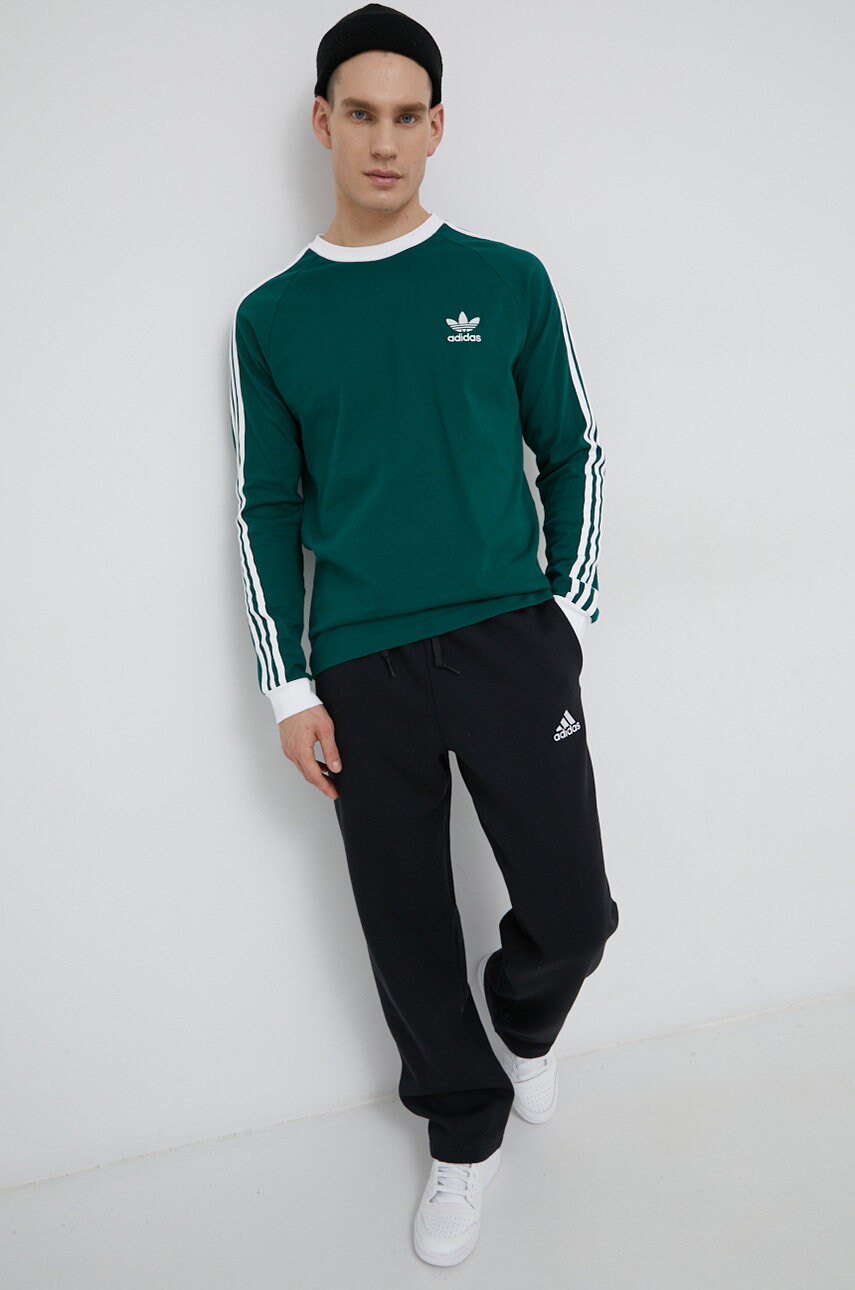 Adidas originals longsleeve din bumbac culoarea verde, cu imprimeu