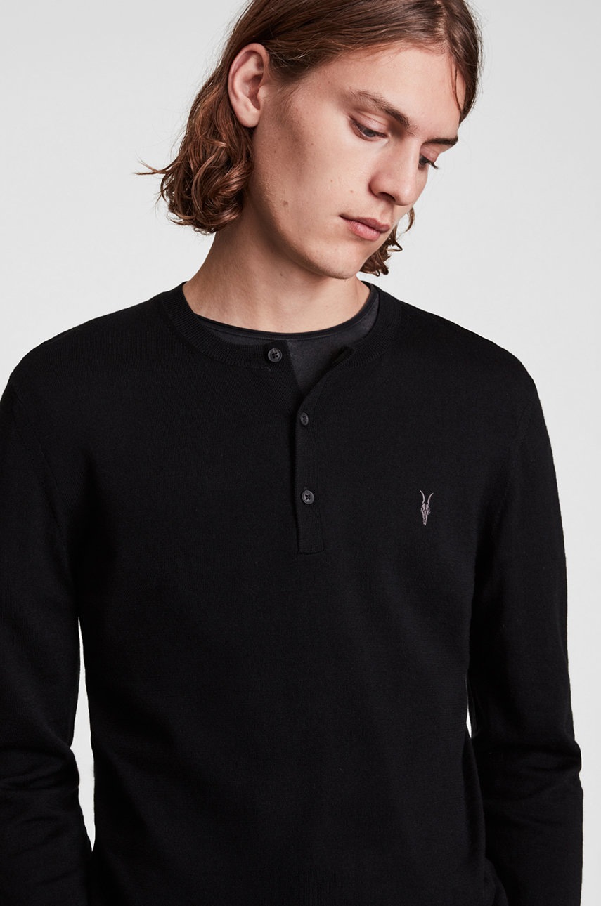 

Лонгслив AllSaints мужской цвет чёрный гладкий