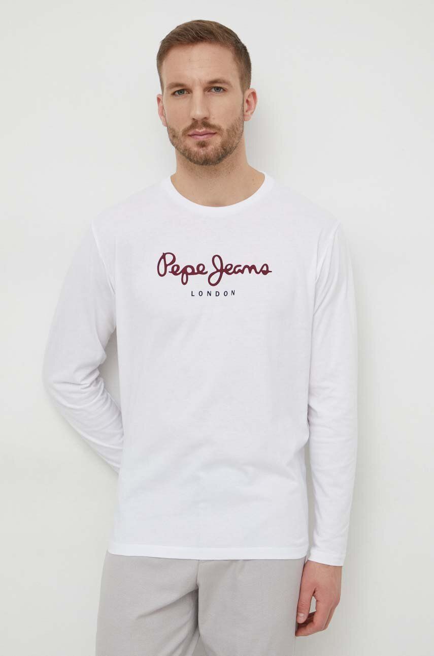 Bavlněné tričko s dlouhým rukávem Pepe Jeans Eggo Long bílá barva, s potiskem - bílá -  100% Ba