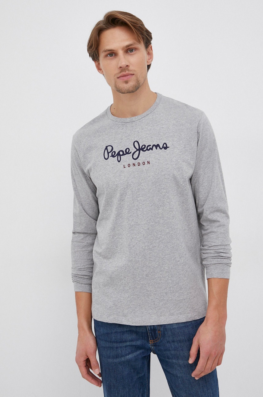 Pepe Jeans Longsleeve bawełniany Eggo kolor szary z nadrukiem