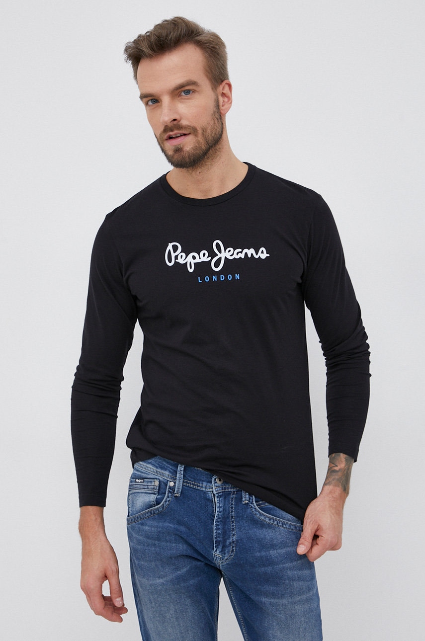 Pepe Jeans Longsleeve din bumbac Eggo Long culoarea negru, material neted