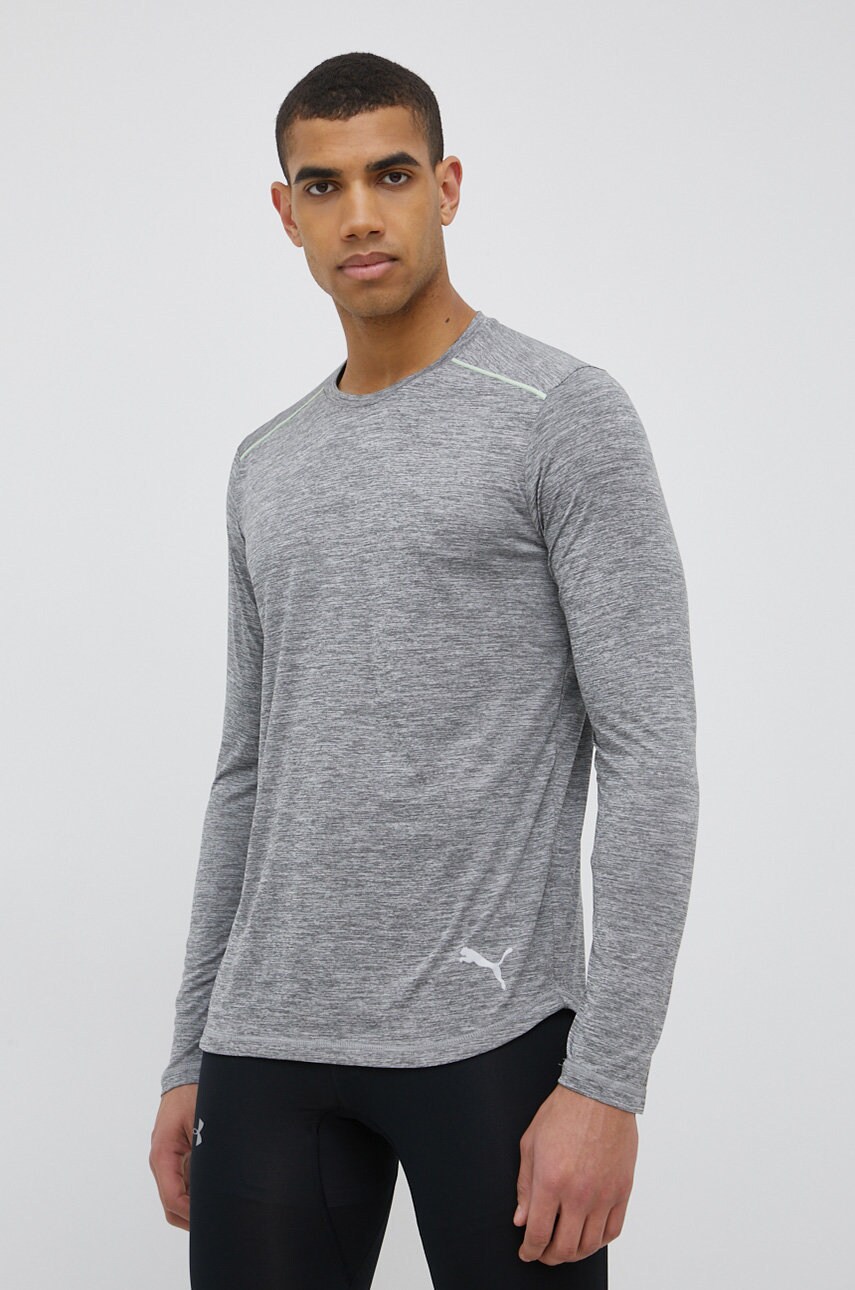 Puma longsleeve pentru alergare 521403 culoarea gri, melanj
