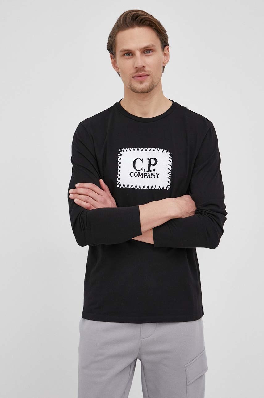 C.p. company longsleeve din bumbac culoarea negru, cu imprimeu