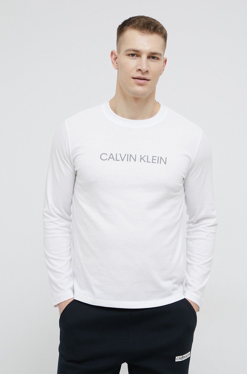 Calvin Klein Performance Longsleeve męski kolor biały gładki
