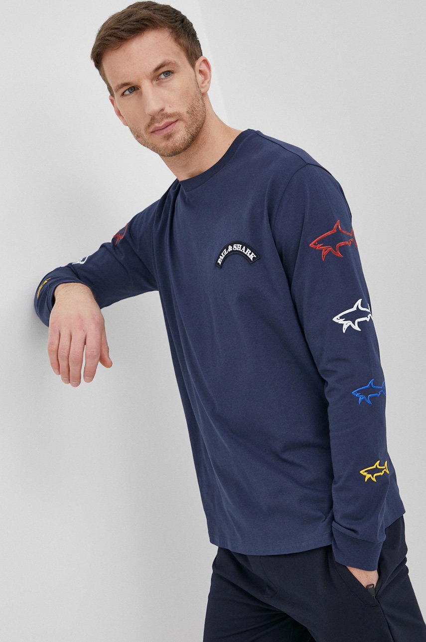 

Памучна блуза с дълги ръкави Paul&Shark в тъмносиньо с апликация, Тъмносин