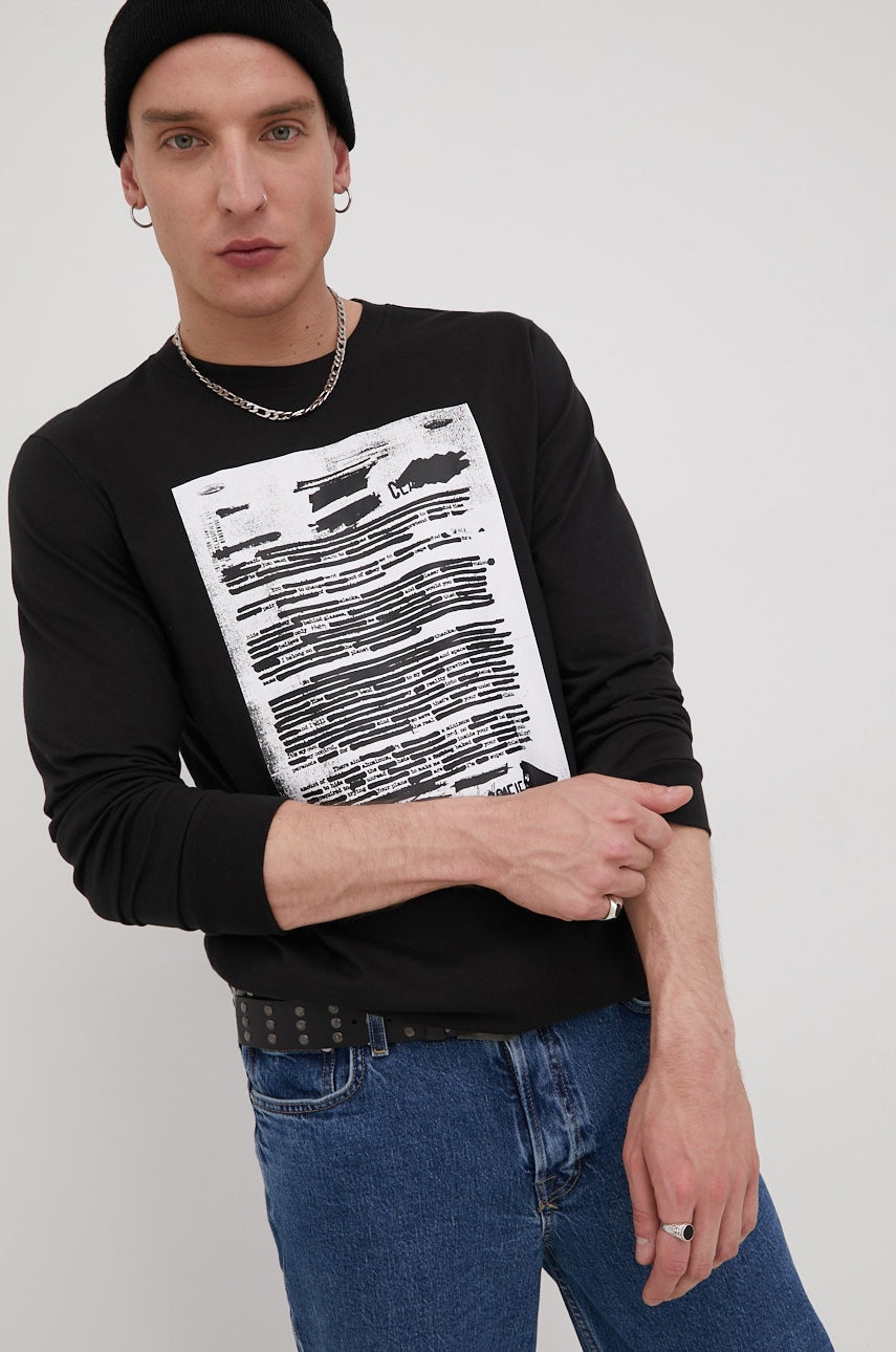 Adidas originals longsleeve din bumbac hc9466 culoarea negru, cu imprimeu