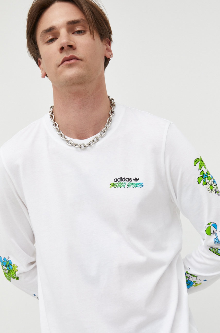 

Бавовняний лонгслів adidas Originals колір білий з принтом