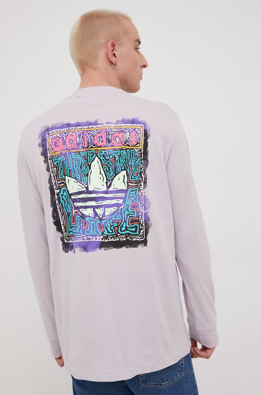 adidas Originals longsleeve bawełniany kolor fioletowy z nadrukiem