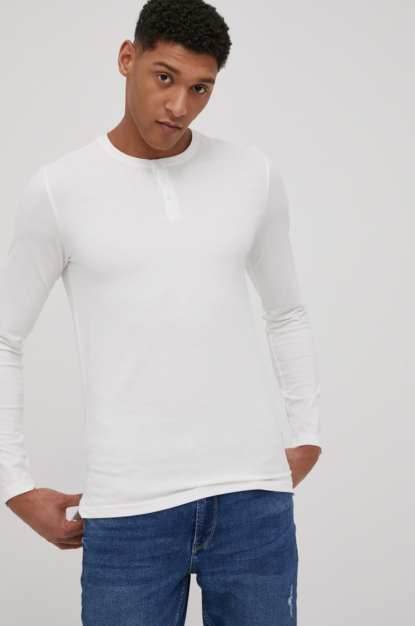 Solid longsleeve din bumbac culoarea alb, neted