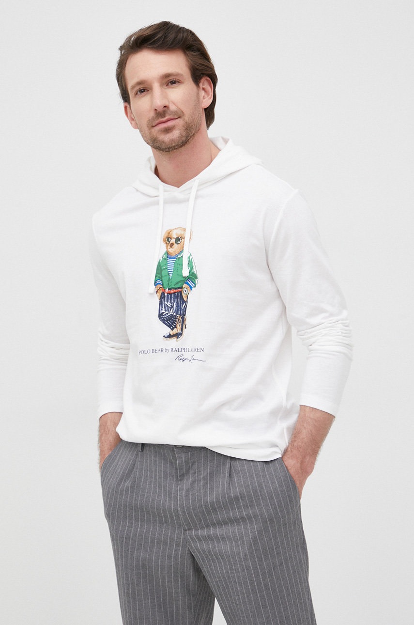 

Памучна блуза с дълги ръкави Polo Ralph Lauren в бяло с принт, Бял