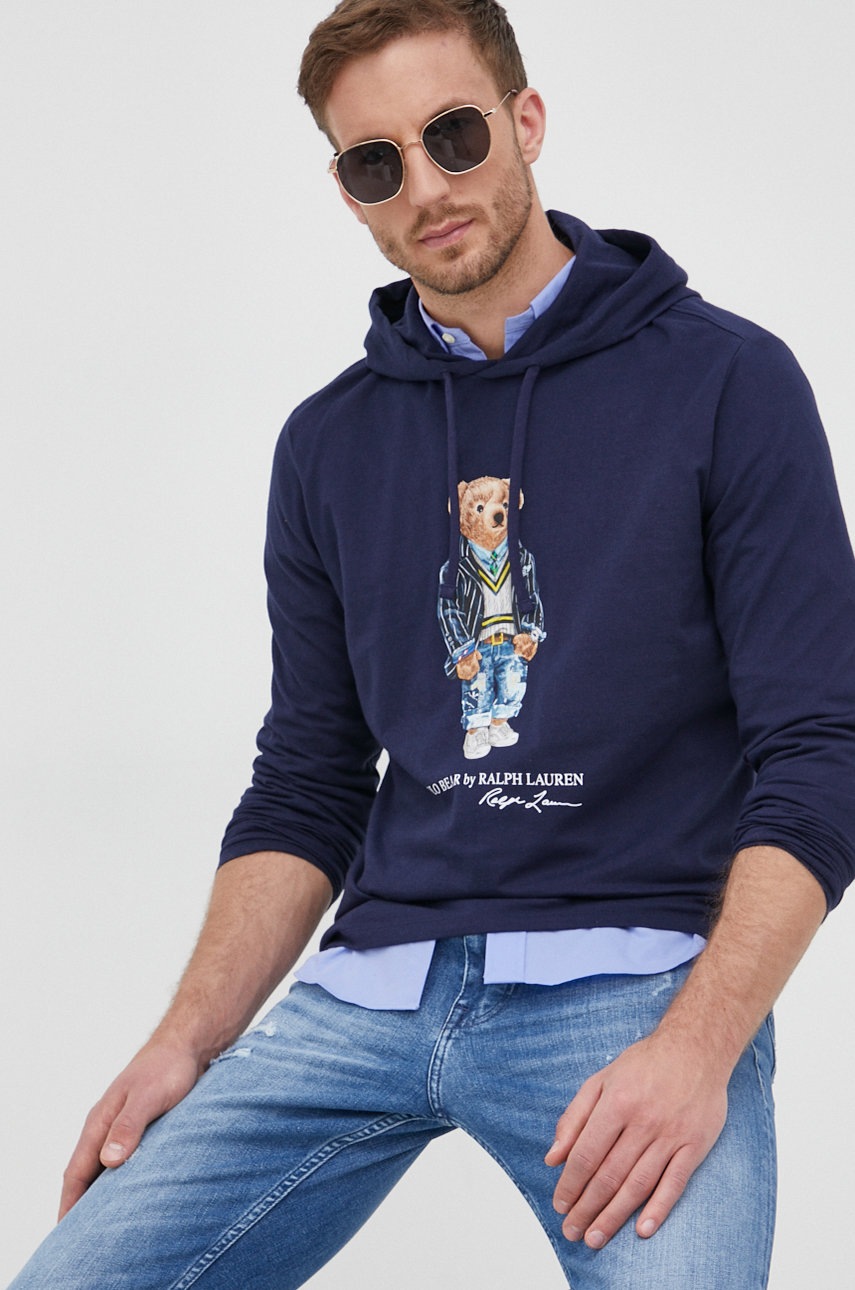 

Памучна блуза с дълги ръкави Polo Ralph Lauren в тъмносиньо с принт, Тъмносин