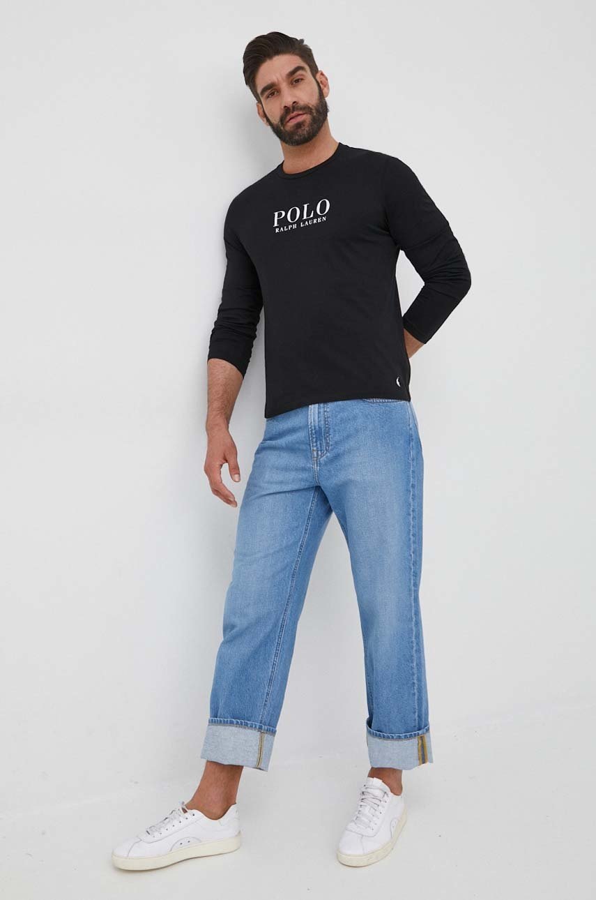 

Бавовняний лонгслів Polo Ralph Lauren колір чорний з принтом